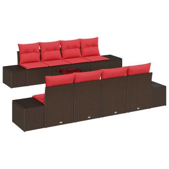 Garten-Sofa-Set 9 stk. Beige und Rot Poly-Rattan