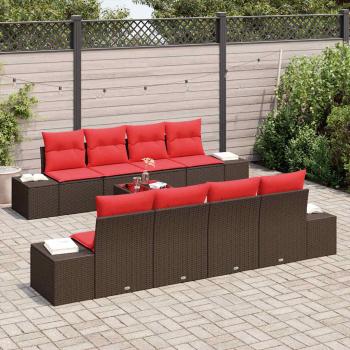 Garten-Sofa-Set 9 stk. Beige und Rot Poly-Rattan
