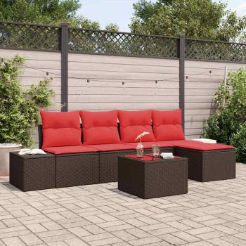 ARDEBO.de - Garten-Sofa-Set 5 stk. Braun und Rot Poly-Rattan