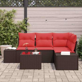 Gartensofa-set mit Speicher Braun und Rot Poly-Rattan