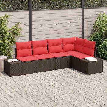 ARDEBO.de - Gartensofa-set 5 stk. Braun und Rot Poly-Rattan