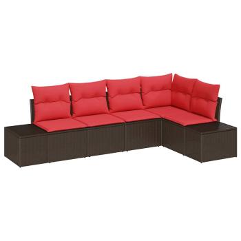 Gartensofa-set 5 stk. Braun und Rot Poly-Rattan