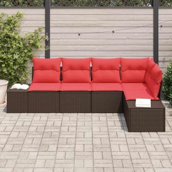Gartensofa-set 5 stk. Braun und Rot Poly-Rattan