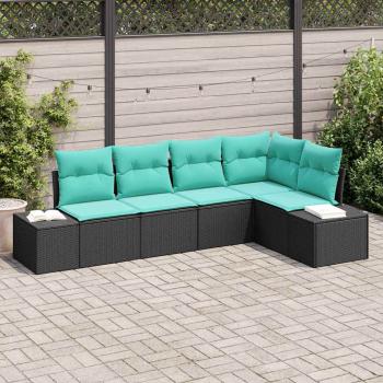 ARDEBO.de - Gartensofa-set 5 stk. Schwarz und Türkis Poly-Rattan