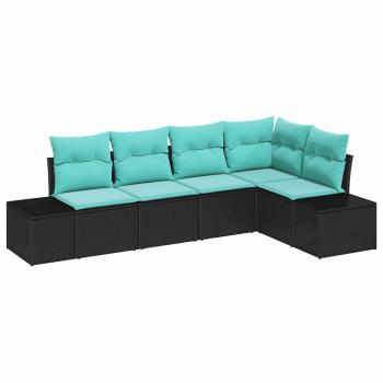 Gartensofa-set 5 stk. Schwarz und Türkis Poly-Rattan