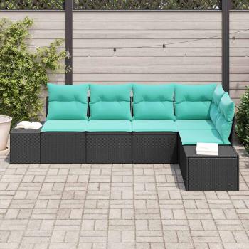 Gartensofa-set 5 stk. Schwarz und Türkis Poly-Rattan