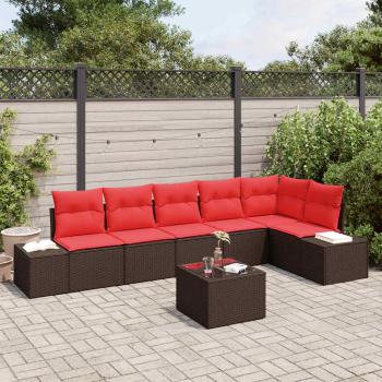 ARDEBO.de - Gartensofa-set mit Speicher Braun und Rot Poly-Rattan