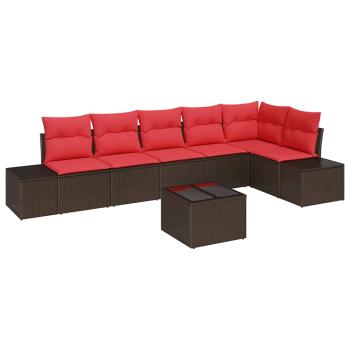 Gartensofa-set mit Speicher Braun und Rot Poly-Rattan