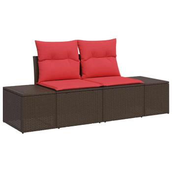 Gartensofa-set mit Speicher Braun und Rot Poly-Rattan