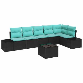 Gartensofa-set mit Speicher Schwarz und Türkis Poly-Rattan
