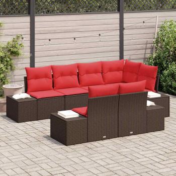Gartensofa-set 7 stk. Braun und Rot Poly-Rattan