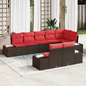ARDEBO.de - Gartensofa-set 8 stk. Braun und Rot Poly Rattan