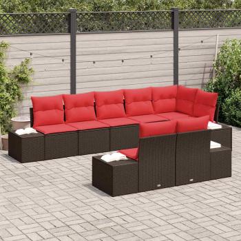 Gartensofa-set 8 stk. Braun und Rot Poly Rattan