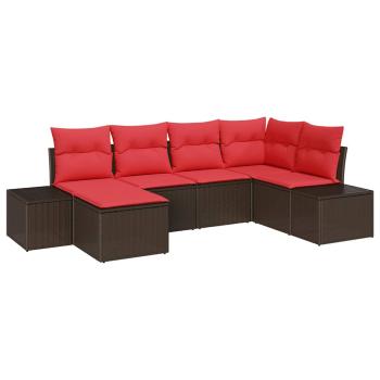 Garten-Sofa-Set 6 stk. Braun und Rot Poly-Rattan