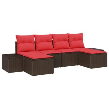 Garten-Sofa-Set 4 stk. Braun und Rot Poly-Rattan