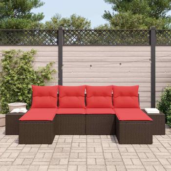 Garten-Sofa-Set 4 stk. Braun und Rot Poly-Rattan