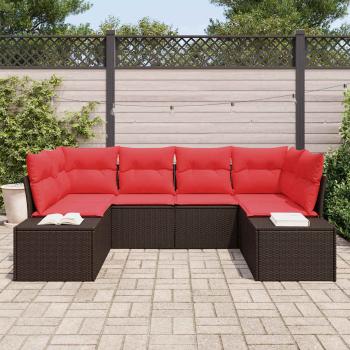 Gartensofa-set 6 stk. 6-Sitzanzahl Braun und Rot Poly Rattan