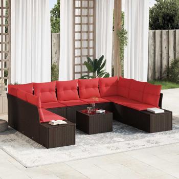 ARDEBO.de - Gartensofa-set 9 stk. 8-Sitzanzahl Braun und Rot Polyrattan