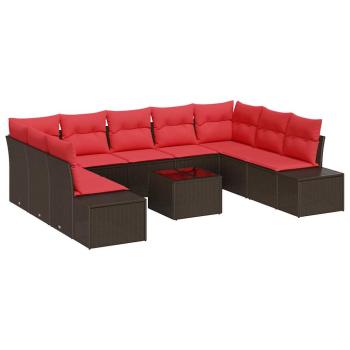 Gartensofa-set 9 stk. 8-Sitzanzahl Braun und Rot Polyrattan