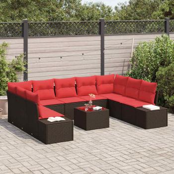 Gartensofa-set 9 stk. 8-Sitzanzahl Braun und Rot Polyrattan