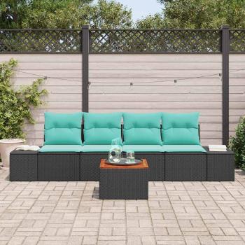Gartensofa-set 5 stk. Schwarz und Türkis Poly-Rattan