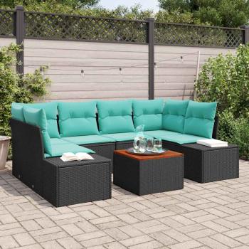 ARDEBO.de - Gartensofa-set 7 stk. Schwarz und Türkis Poly-Rattan