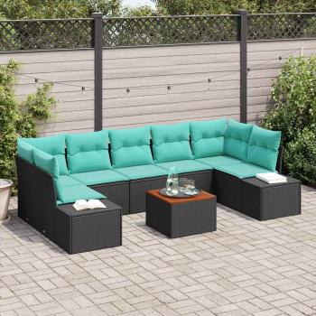 ARDEBO.de - Gartensofa-set 8 stk. Schwarz und Türkis Poly-Rattan