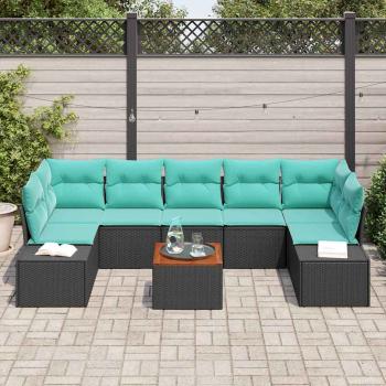 Gartensofa-set 8 stk. Schwarz und Türkis Poly-Rattan