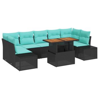 Garten-Sofa-Set 8 stk. Schwarz Poly Rattan