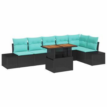 Garten-Sofa-Set 7 stk. Schwarz Poly Rattan