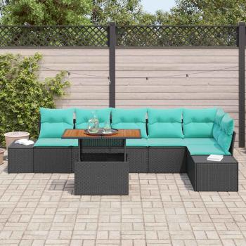 Garten-Sofa-Set 7 stk. Schwarz Poly Rattan