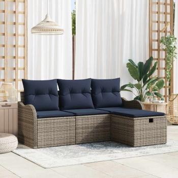 ARDEBO.de - Gartensofa-set 4 stk. 3-Sitzanzahl Grau und Marineblau