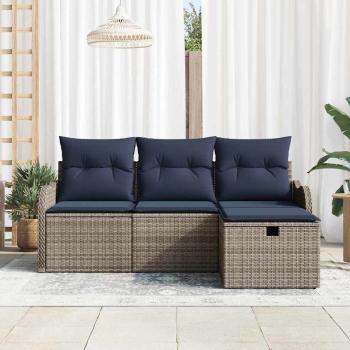 Gartensofa-set 4 stk. 3-Sitzanzahl Grau und Marineblau