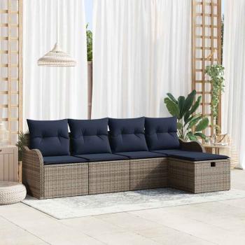 ARDEBO.de - Gartensofa-set 5 stk. 4-Sitzer Grau und Marineblau Poly-Rattan