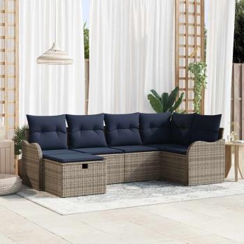 ARDEBO.de - Gartensofa-set 6 stk. Grau und Marineblau Poly-Rattan