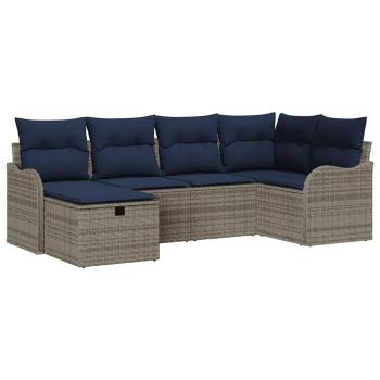 Gartensofa-set 6 stk. Grau und Marineblau Poly-Rattan