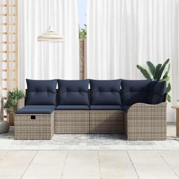 Gartensofa-set 6 stk. Grau und Marineblau Poly-Rattan