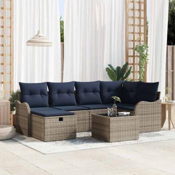 ARDEBO.de - Gartensofa-set 7 stk. Grau und Marineblau Poly-Rattan