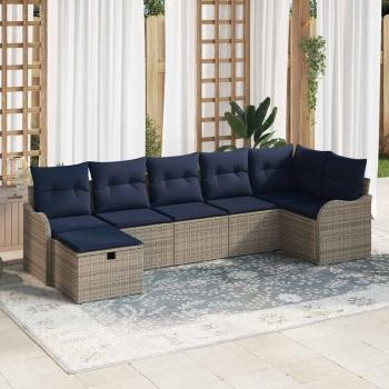 ARDEBO.de - Sofa Set mit Kissen Grau und Marineblau Poly-Rattan