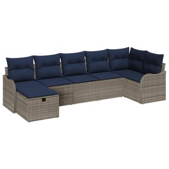 Sofa Set mit Kissen Grau und Marineblau Poly-Rattan