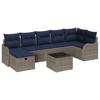 Sofa Set mit Kissen Grau und Marineblau Poly-Rattan
