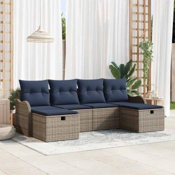 ARDEBO.de - Sofa Set 6 stk. 6-Sitzanzahl Grau und Marineblau Poly-Rattan