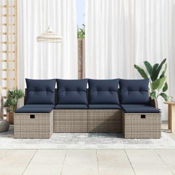 Sofa Set 6 stk. 6-Sitzanzahl Grau und Marineblau Poly-Rattan