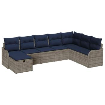 Sofa Set mit Kissen Grau und Marineblau Poly-Rattan