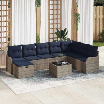 ARDEBO.de - Sofa Set 9 stk. 8-Sitzanzahl Grau und Marineblau Poly-Rattan