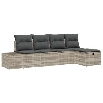 Gartensofa-set 5 stk. Hellgrau Poly-Rattan