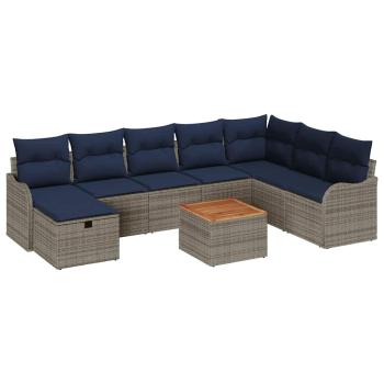 Gartensofa-set 9 stk. Grau Poly-Rattan