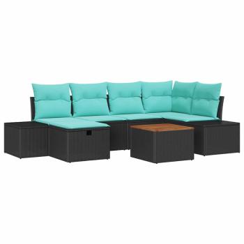 Gartensofa-set 7 stk. Schwarz Poly-Rattan