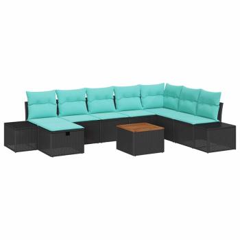Garten-Sofa-Set 9 stk. Schwarz Poly Rattan
