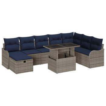 Gartensofa-set 9 stk. Grau Poly-Rattan
